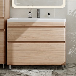 Style Line Тумба с раковиной напольная Атлантика 100, Люкс ясень перламутр, PLUS – фотография-2